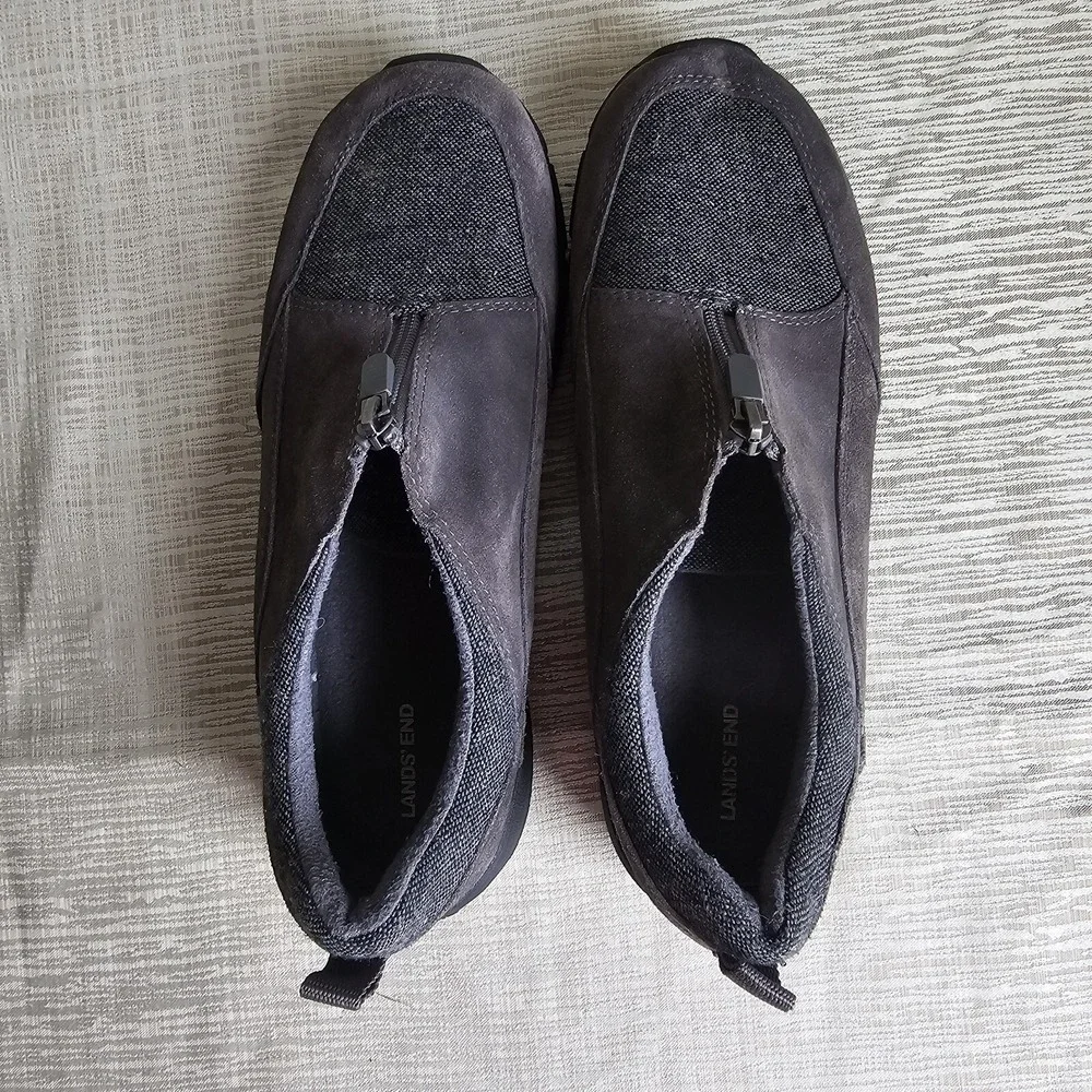 Lands End Womens Grey Suede All Weather Zip Front Walking Shoes‎ Size 10B